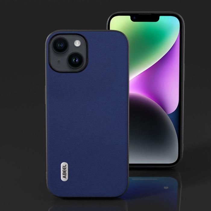 ABEEL - ABEEL iPhone 14 Textured PU Leather Fodral Shockproof Mörkblå