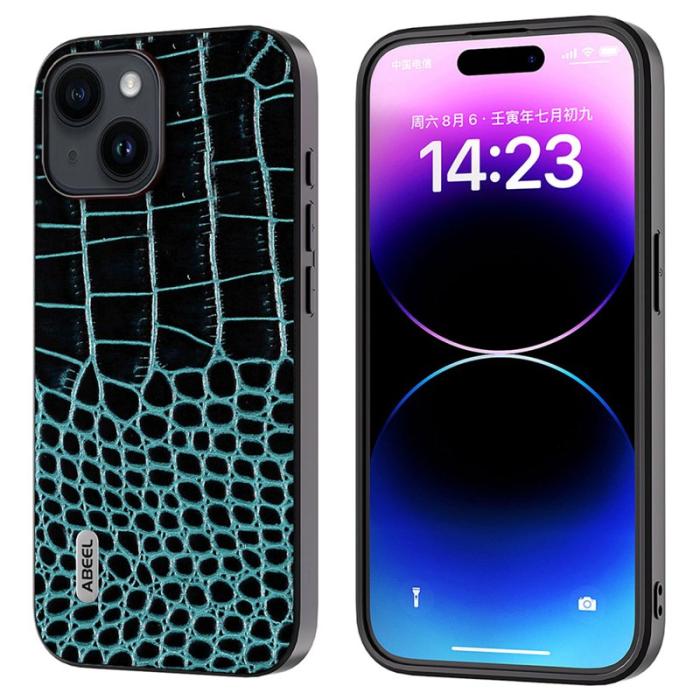 ABEEL - ABEEL iPhone 15 Fodral Anti-fall Krokodiltextur Blå