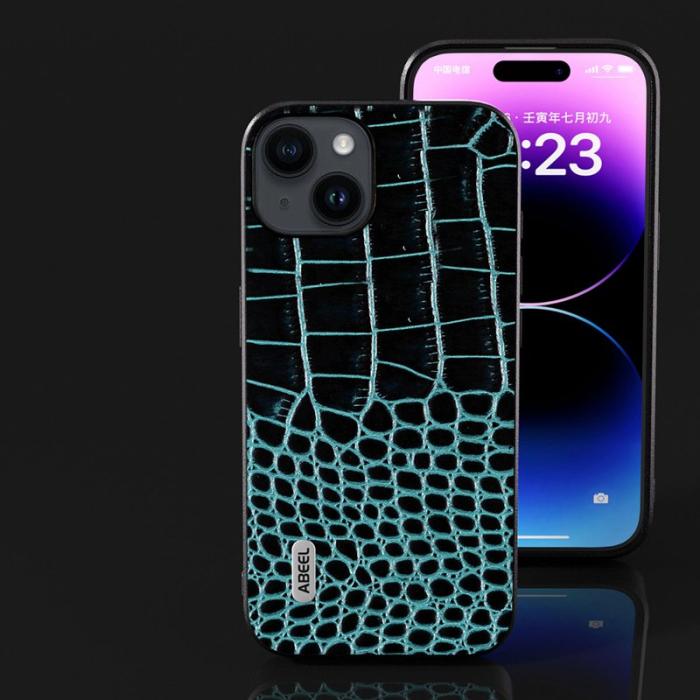 ABEEL - ABEEL iPhone 15 Fodral Anti-fall Krokodiltextur Blå