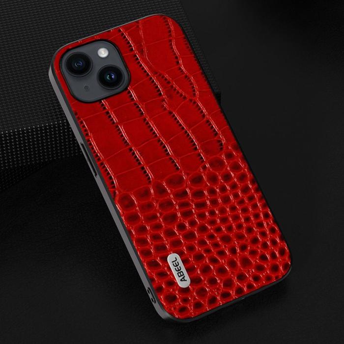 ABEEL - ABEEL iPhone 15 Fodral Anti-fall Krokodiltextur Röd