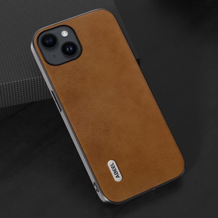 ABEEL - ABEEL iPhone 15 Fodral PU Läder TPU PC Anti-Scratch Brun