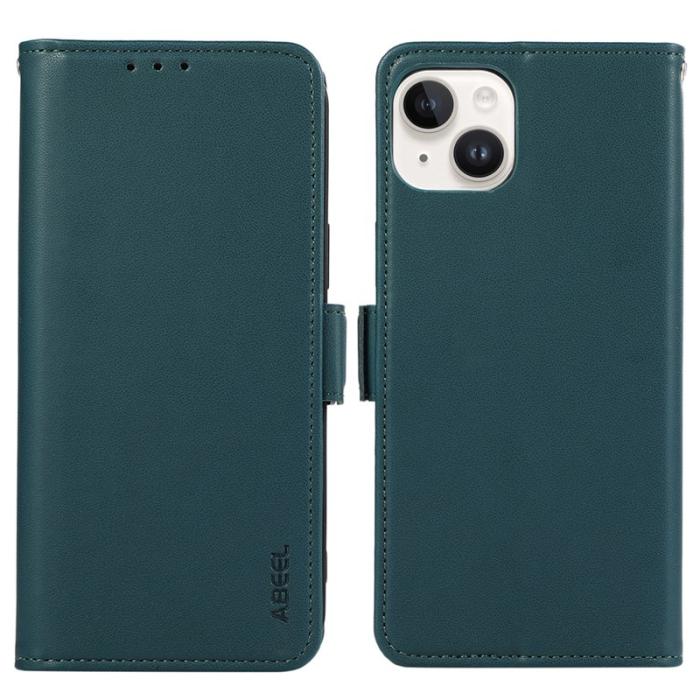 ABEEL - ABEEL iPhone 15 Fodral RFID Blocker PU Läder Ställ - Grön