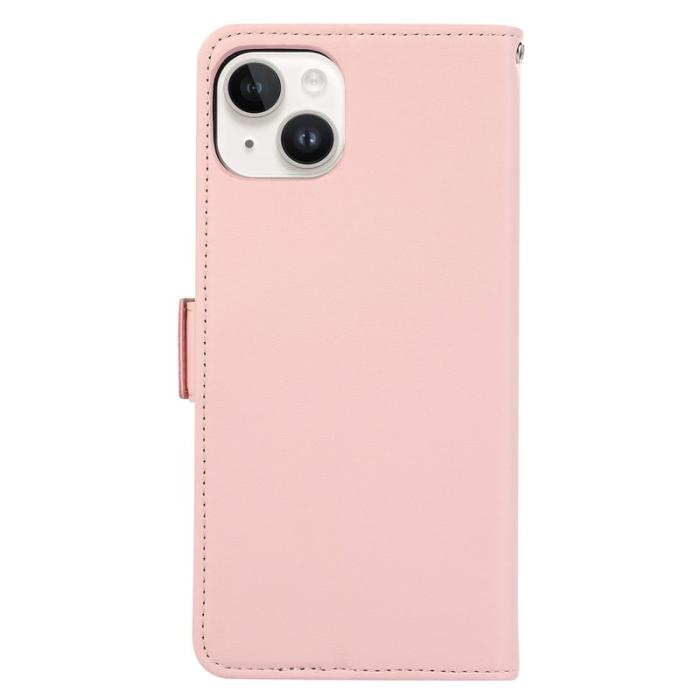 ABEEL - ABEEL iPhone 15 Fodral RFID Blocker PU Läder Ställ Pink