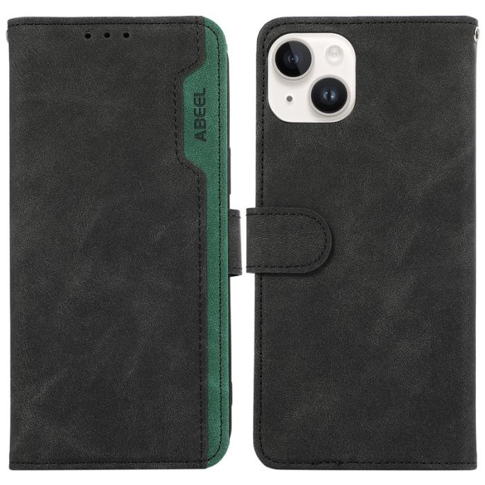 ABEEL - ABEEL iPhone 15 Fodral RFID Blocker Ställ PU Läder Svart