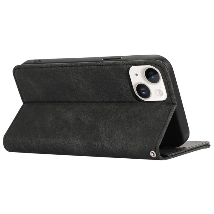 ABEEL - ABEEL iPhone 15 Fodral RFID Blocker Ställ PU Läder Svart