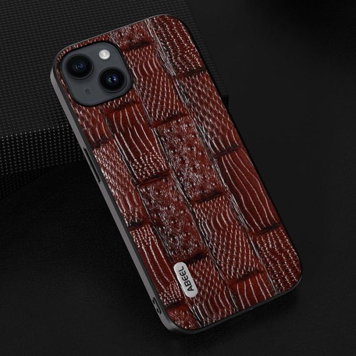 ABEEL - ABEEL iPhone 15 Fodral Shockproof Mahjong Äkta Läder Brun