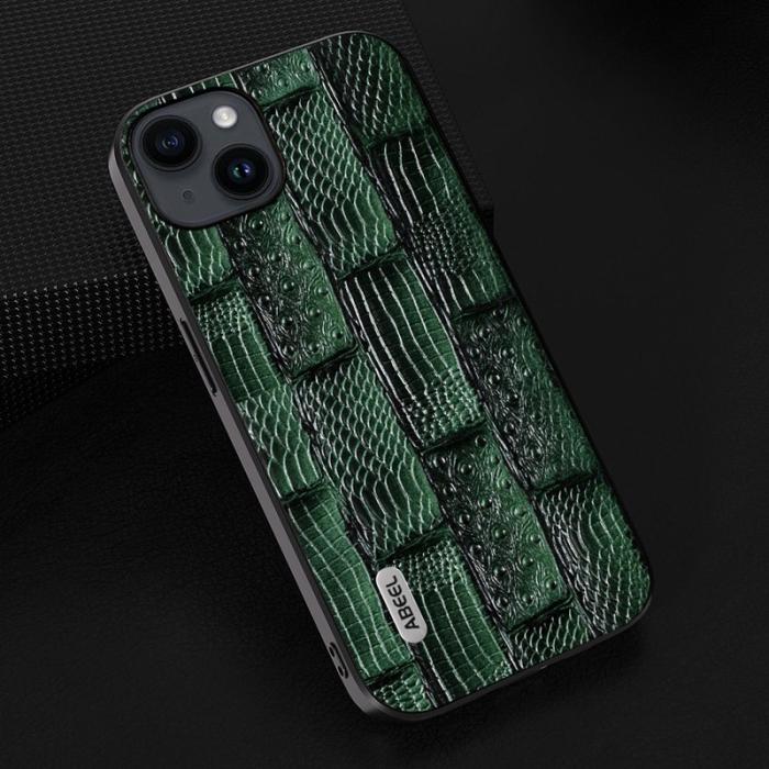 ABEEL - ABEEL iPhone 15 Fodral Shockproof Mahjong Grön äkta läder