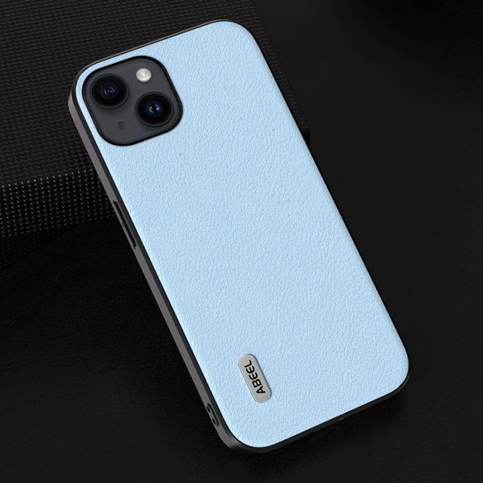 ABEEL - ABEEL iPhone 15 Fodral Stöttålig Äkta Läder PC+TPU Blå