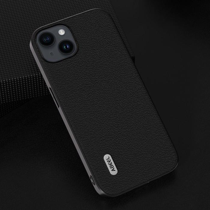 ABEEL - ABEEL iPhone 15 Fodral Stöttålig Äkta Läder PC+TPU Svart