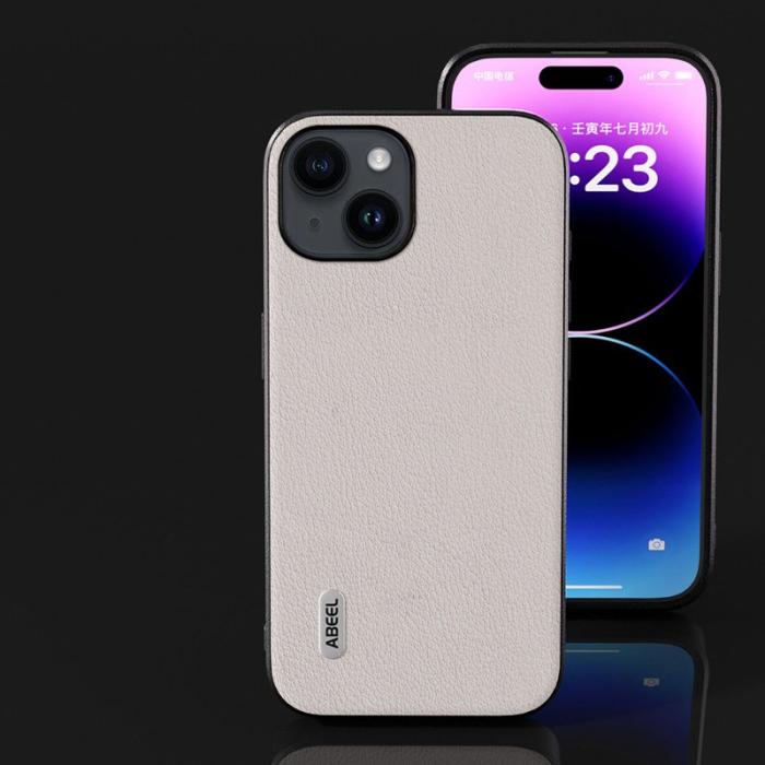 ABEEL - ABEEL iPhone 15 Fodral Stöttåligt Äkta Läder Grå