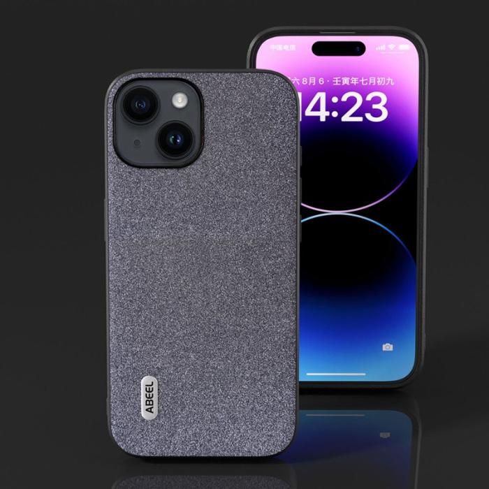 ABEEL - ABEEL iPhone 15 Glitter Skal PU Läder Coated TPU - Svart