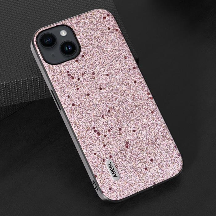 ABEEL - ABEEL iPhone 15 Glitter Skal PU Läder TPU Anti-Scratch - Rosa