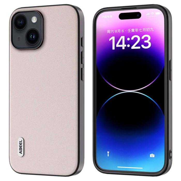 ABEEL - ABEEL iPhone 15 Glitter Skal PU Läder TPU Anti-Scratch Vit