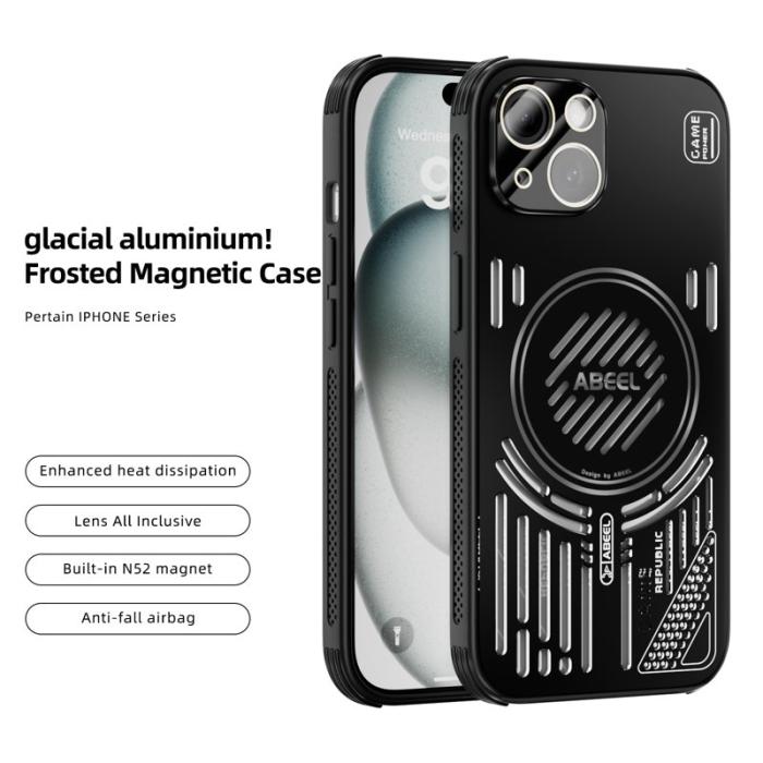 ABEEL - ABEEL iPhone 15 Magnetiskt Fodral Aluminium + PC + TPU - Svart