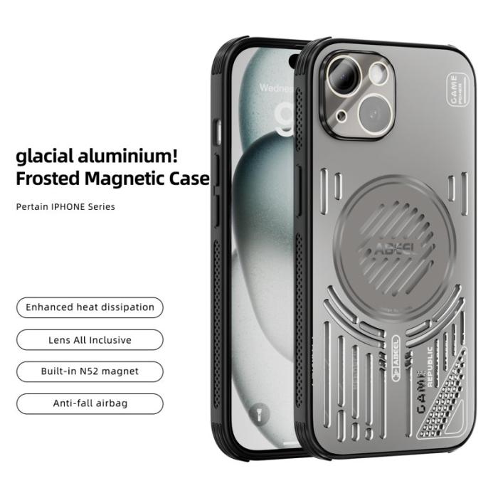 ABEEL - ABEEL iPhone 15 Magnetiskt Fodral Aluminium + PC + TPU - Titan Grå
