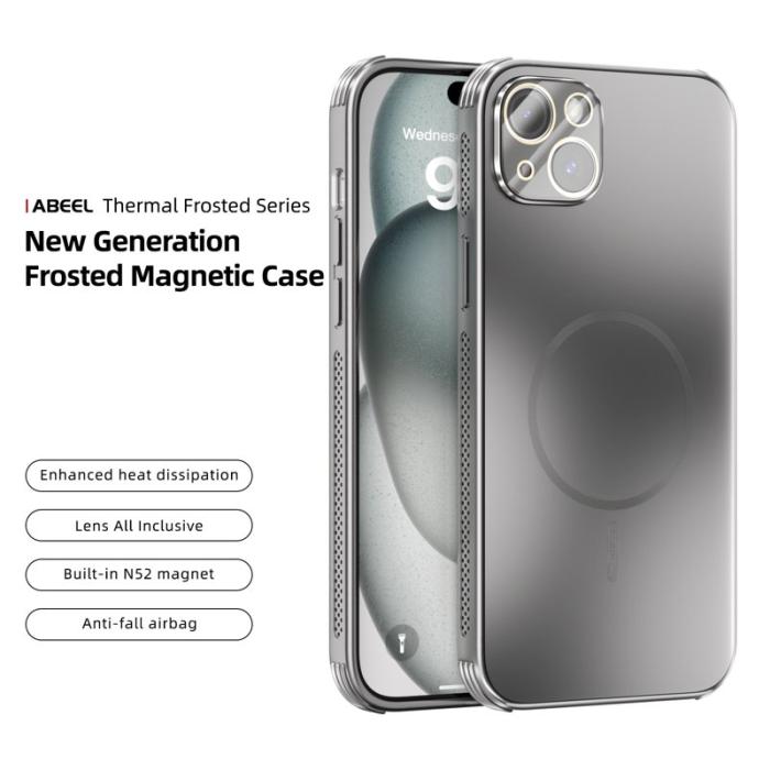 ABEEL - ABEEL iPhone 15 Magnetiskt Fodral TPU PC Kyl Matt - Titan Grå