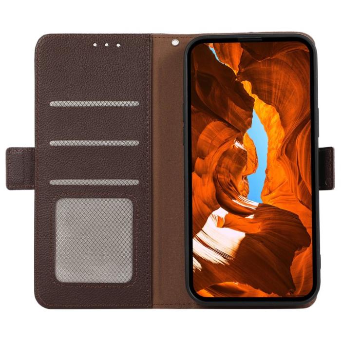 ABEEL - ABEEL iPhone 15 Magnetiskt Läderfodral RFID Skydd - Brun