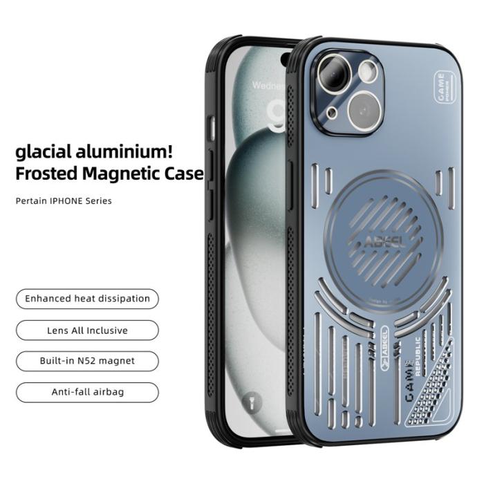ABEEL - ABEEL iPhone 15 Magnetiskt Skal Aluminium + PC + TPU - Blå