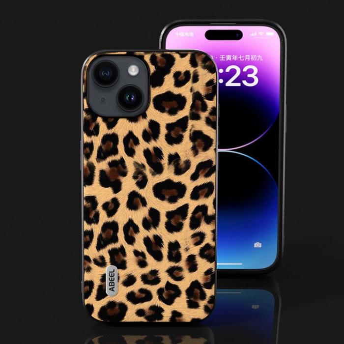 ABEEL - ABEEL iPhone 15 Plus Fodral Leopard Textur Champagne Gold