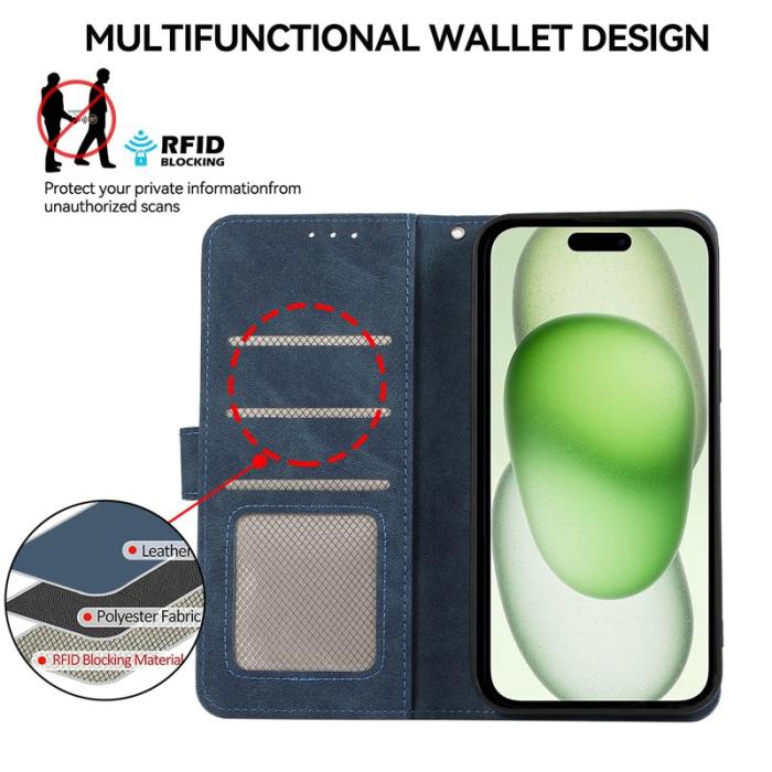 ABEEL - ABEEL iPhone 15 Plus Fodral RFID Blockering Kortfack Blå