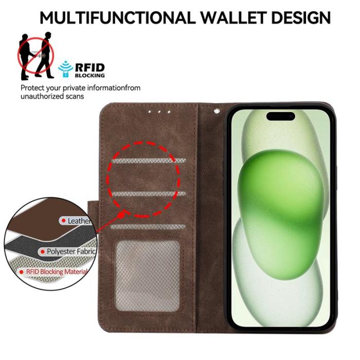 ABEEL - ABEEL iPhone 15 Plus Fodral RFID Skydd Kortfack Brun