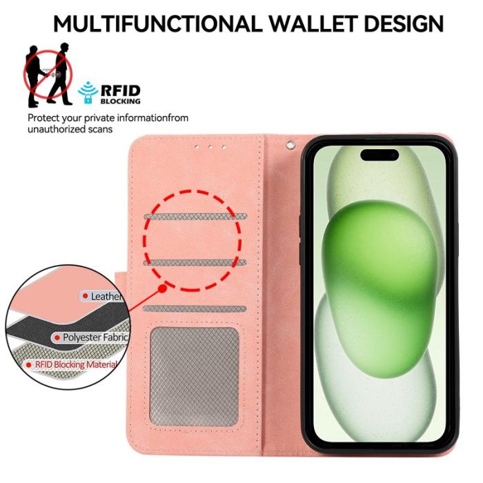 ABEEL - ABEEL iPhone 15 Plus Fodral RFID Skydd Kortfack Rosa