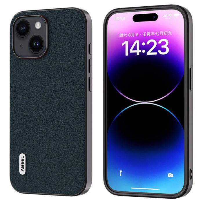ABEEL - ABEEL Mobilskal till iPhone 15 Plus Texturerat Äkta Läder Grön