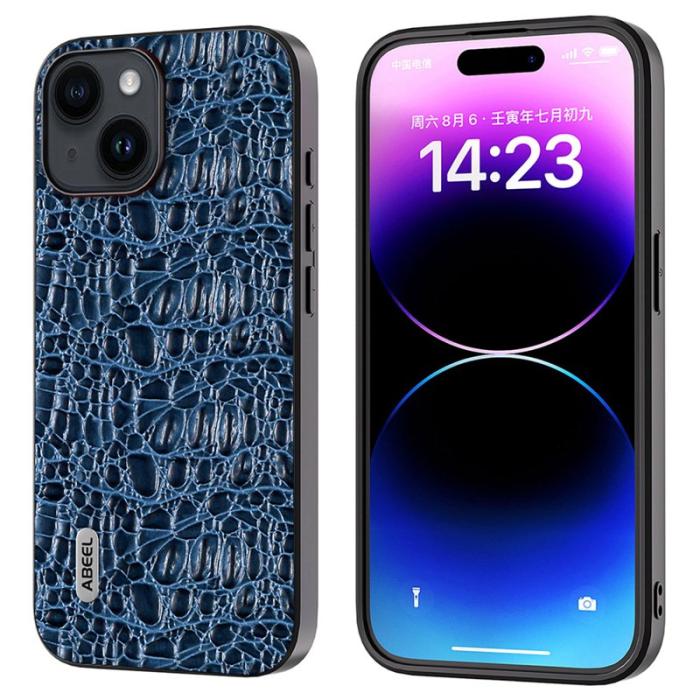 ABEEL - ABEEL iPhone 15 Plus Skal Canopy Textur Blå Äkta Läder