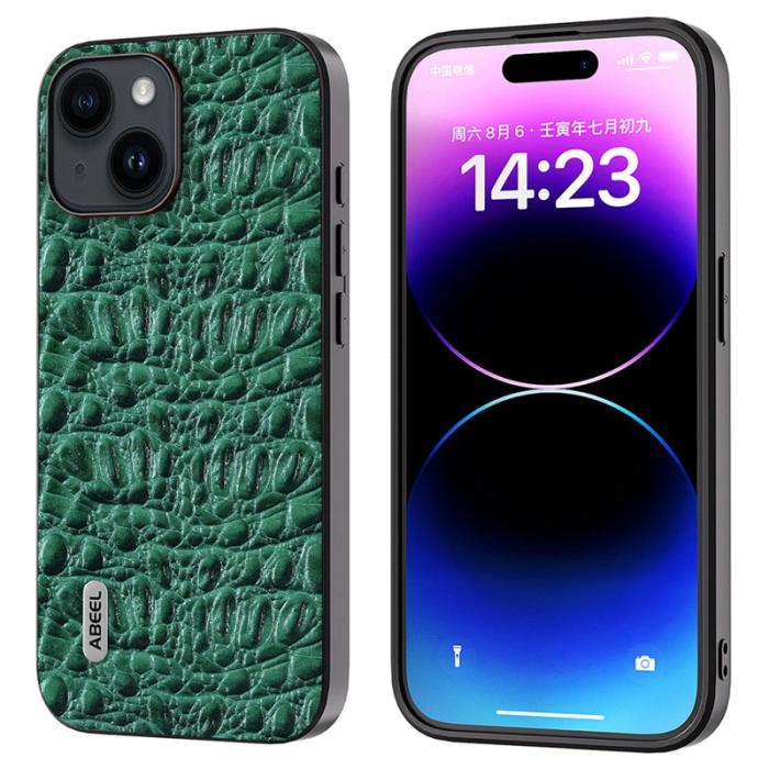 ABEEL - ABEEL iPhone 15 Plus Skal Canopy Textur Grön Äkta Läder