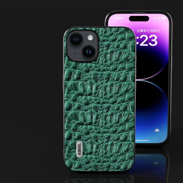 ABEEL - ABEEL iPhone 15 Plus Skal Canopy Textur Grön Äkta Läder
