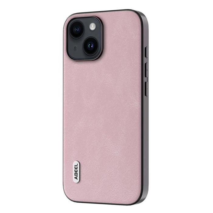 ABEEL - ABEEL iPhone 15 Plus Skal, Läderlook PU + TPU, Rosa