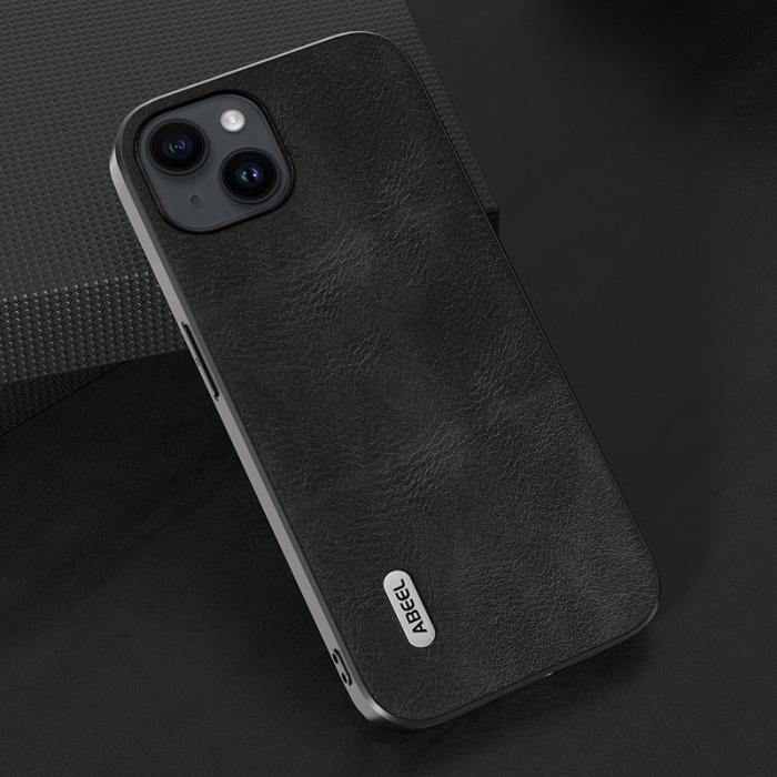 ABEEL - ABEEL iPhone 15 Plus Skal, Läderlook PU + TPU, Svart
