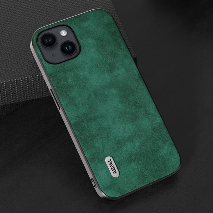 ABEEL - ABEEL Mobilskal till iPhone 15 Plus Texturerad PU Läder Grön