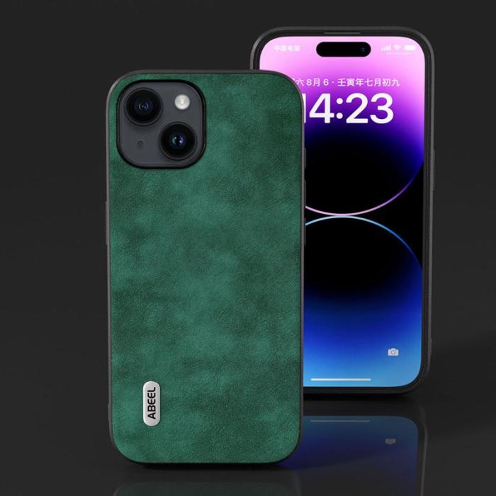 ABEEL - ABEEL Mobilskal till iPhone 15 Plus Texturerad PU Läder Grön