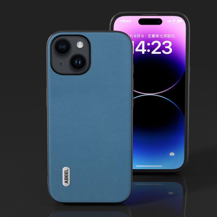 ABEEL - ABEEL Mobilskal till iPhone 15 Plus Texturerad PU Läder TPU - Ljusblå
