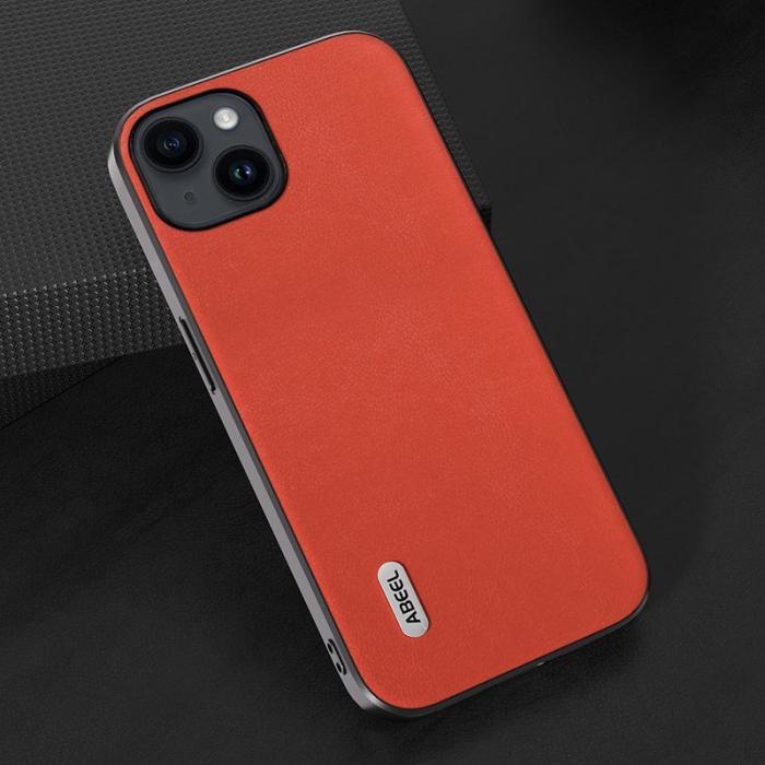 ABEEL - ABEEL Mobilskal till iPhone 15 Plus Texturerat PU Läder TPU Röd