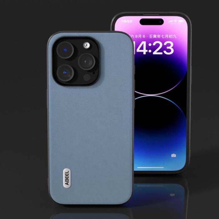 ABEEL - ABEEL iPhone 15 Pro Fodral Anti-Scratch Texturerad PU Läder Blå