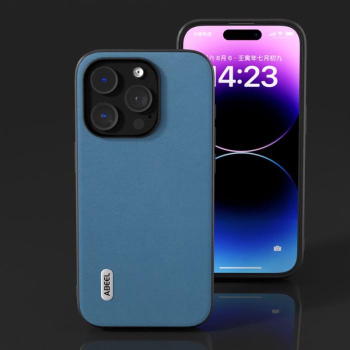 ABEEL - ABEEL iPhone 15 Pro Fodral Anti-Scratch Texturerad PU Läder Sky Blue