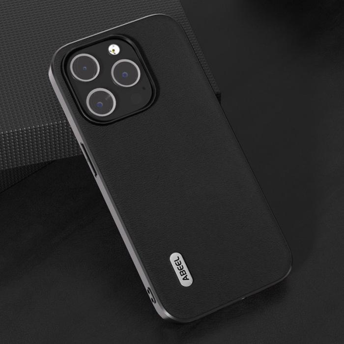 ABEEL - ABEEL iPhone 15 Pro Fodral Anti-Scratch Texturerad PU Läder Svart