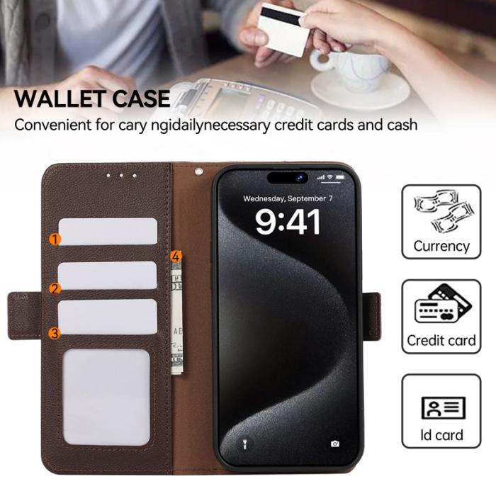 ABEEL - ABEEL iPhone 15 Pro Fodral RFID Blocker Litchi Läder - Brun