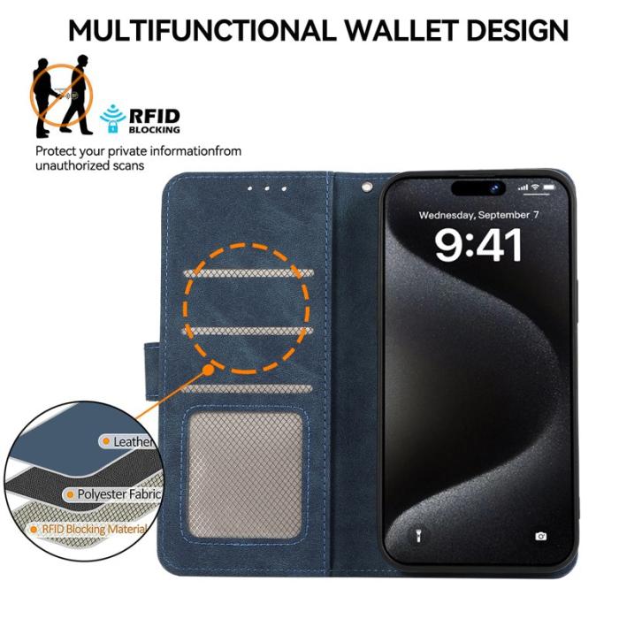 ABEEL - ABEEL iPhone 15 Pro Fodral RFID Blocker Plånbok - Blå