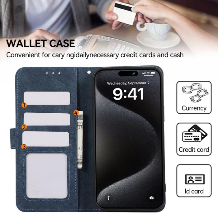 ABEEL - ABEEL iPhone 15 Pro Fodral RFID Blocker Plånbok - Blå