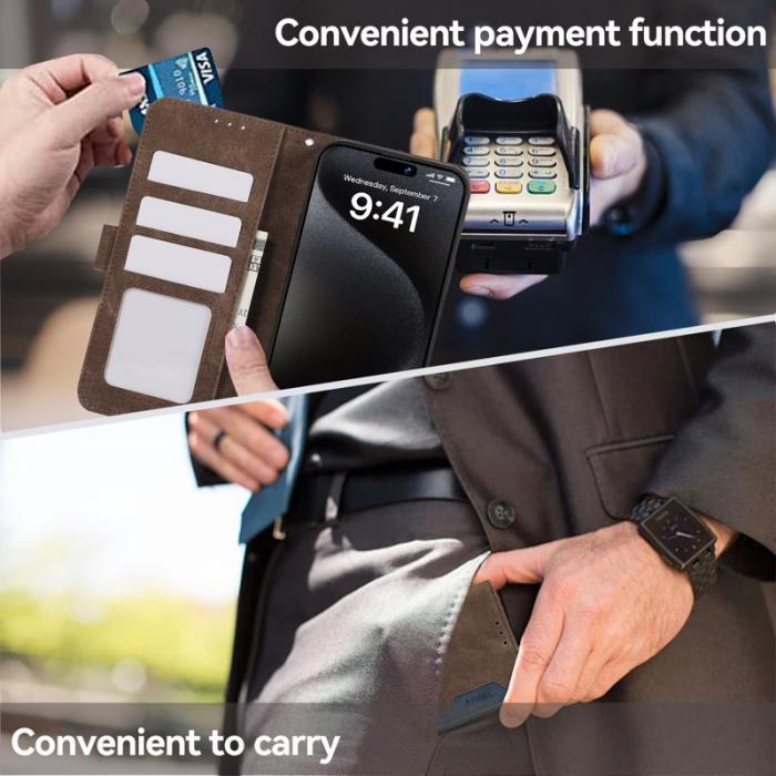 ABEEL - ABEEL iPhone 15 Pro Fodral RFID Blocker Plånbok - Brun