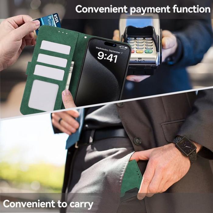 ABEEL - ABEEL iPhone 15 Pro Fodral RFID Blocker Plånbok - Grön