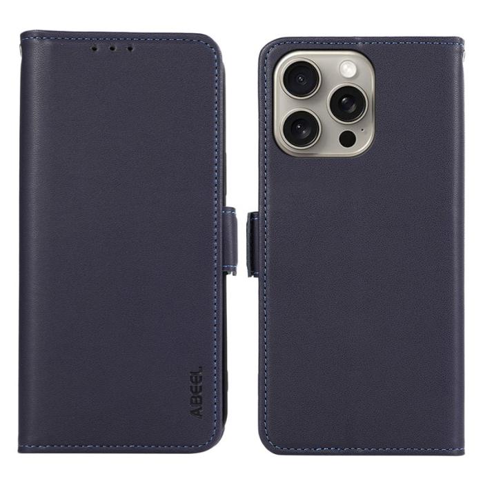 ABEEL - ABEEL iPhone 15 Pro Fodral RFID Blocker PU Läder Stöttålig Blå