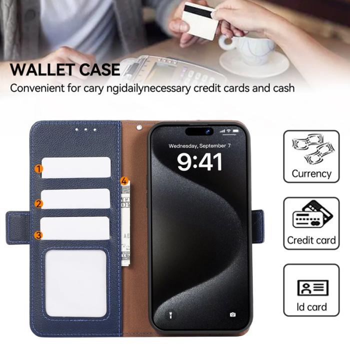 ABEEL - ABEEL iPhone 15 Pro Fodral RFID Blockering Litchi Läder Blå