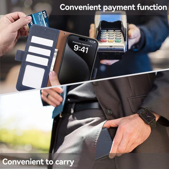 ABEEL - ABEEL iPhone 15 Pro Fodral RFID Blockering Litchi Läder Blå