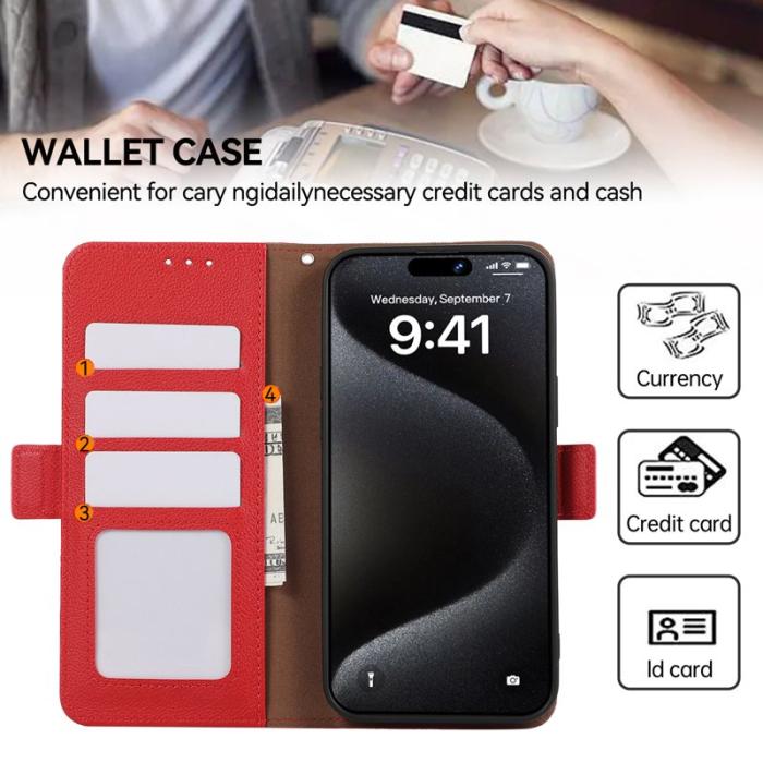 ABEEL - ABEEL iPhone 15 Pro Fodral RFID Blockering Litchi Röd