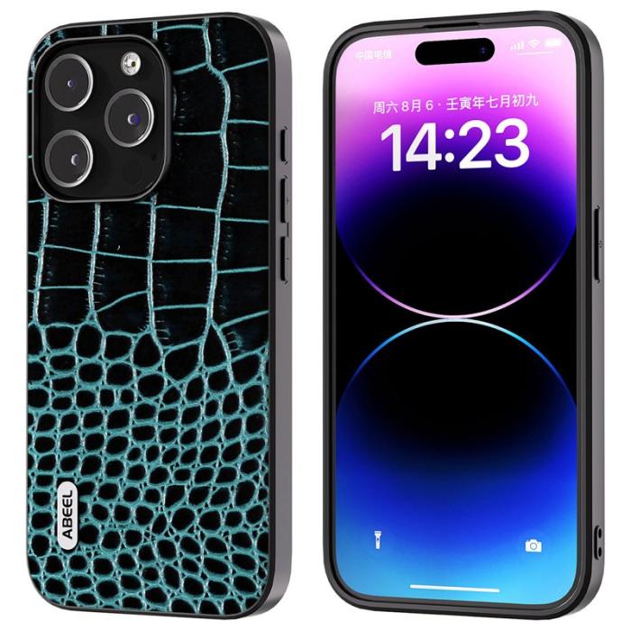 ABEEL - ABEEL iPhone 15 Pro Max Fodral Äkta Läder Krokodil Blå