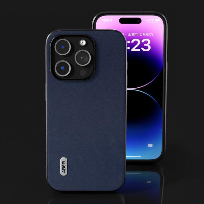 ABEEL - ABEEL iPhone 15 Pro Max Fodral Äkta Läder Nappa Textur Blå